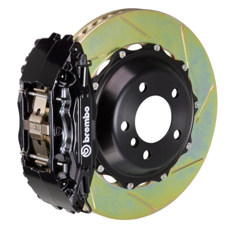 Brembo — Brembo 03-06 G35 Sedan/03-08 350Z Fr GT BBK 4 Pist Cast 2pc 332x32 2pc Rotor Slotted Type1-Black
