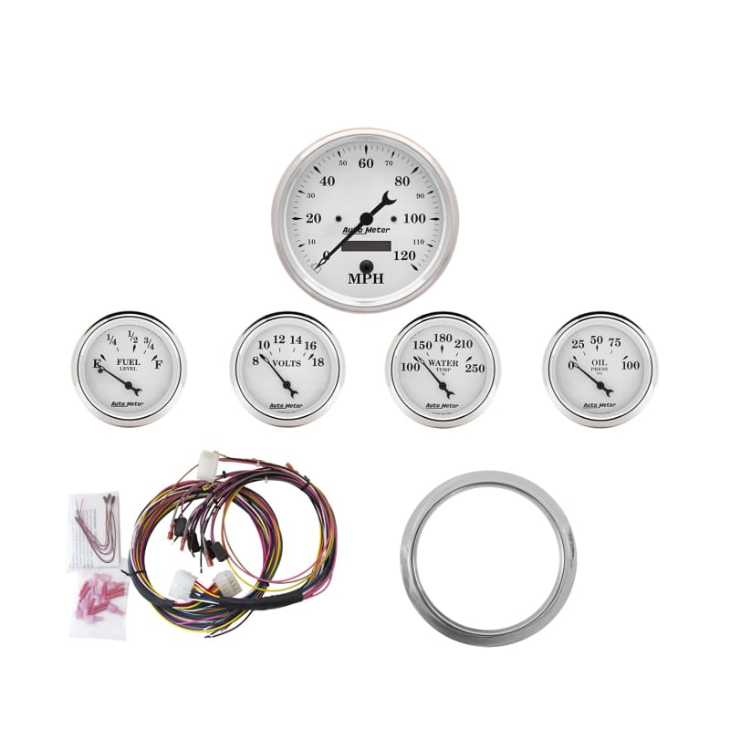 AutoMeter — Autometer Old Tyme White 5 Piece Kit (MPH/FUEL/OILP/WTMP/BAT) 59-60 Chevy Car Direct-Fit Dash Kit
GA KT CHEV 59-60 OTW