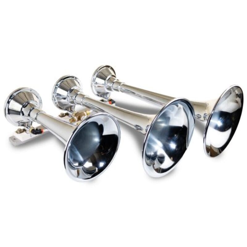 Kleinn Air Horns — Kleinn Chrome Triple Horn/ 14.75In/ 13In/9.5In - Chrome-Plated Spun Copper
Triple Train Horn