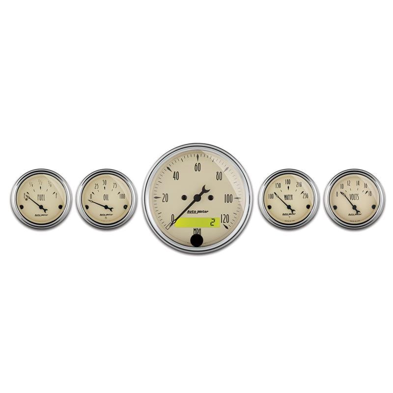 AutoMeter — AutoMeter Gauge Kit 5 Pc. 3-1/8in. & 2-1/16in. Elec. Speedometer Antique Beige
GA SET 5PC E SPD AB